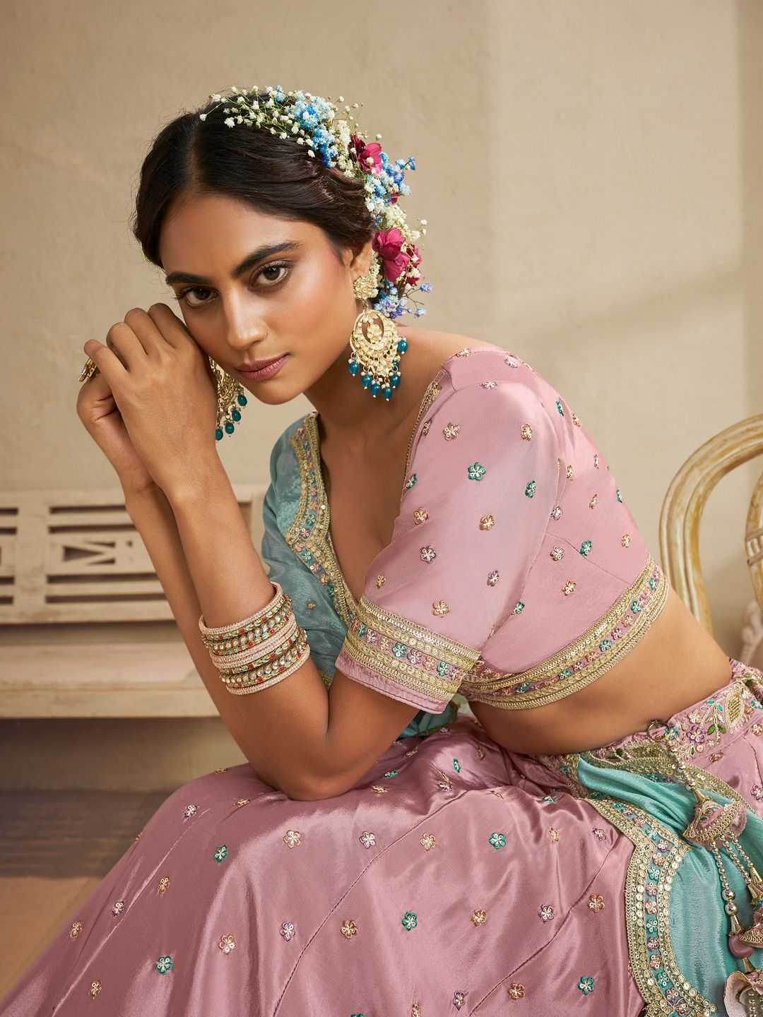 Satin Silk Designer Pink Lehenga - MYLUXURY LANE ENTERPRISE